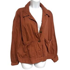 Women's Terracotta Utility Jacket 100% Cotton Size Large Blazer Old Navy Boho
